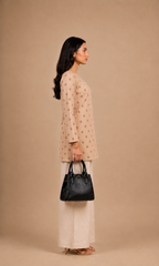 beige and maroon printed short kurti