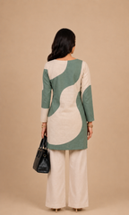 Sage Green & Off White Printed Kurti
