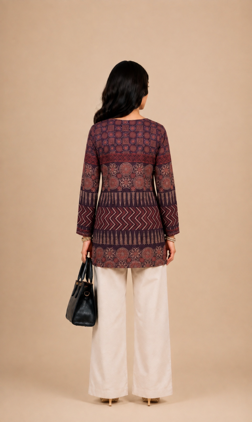 Navy Blue Ethnic Printed Straight short Kurti