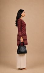 Maroon Printed Short Rayon Kurti
