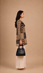 Beige & Black Abstract Printed Short Kurti