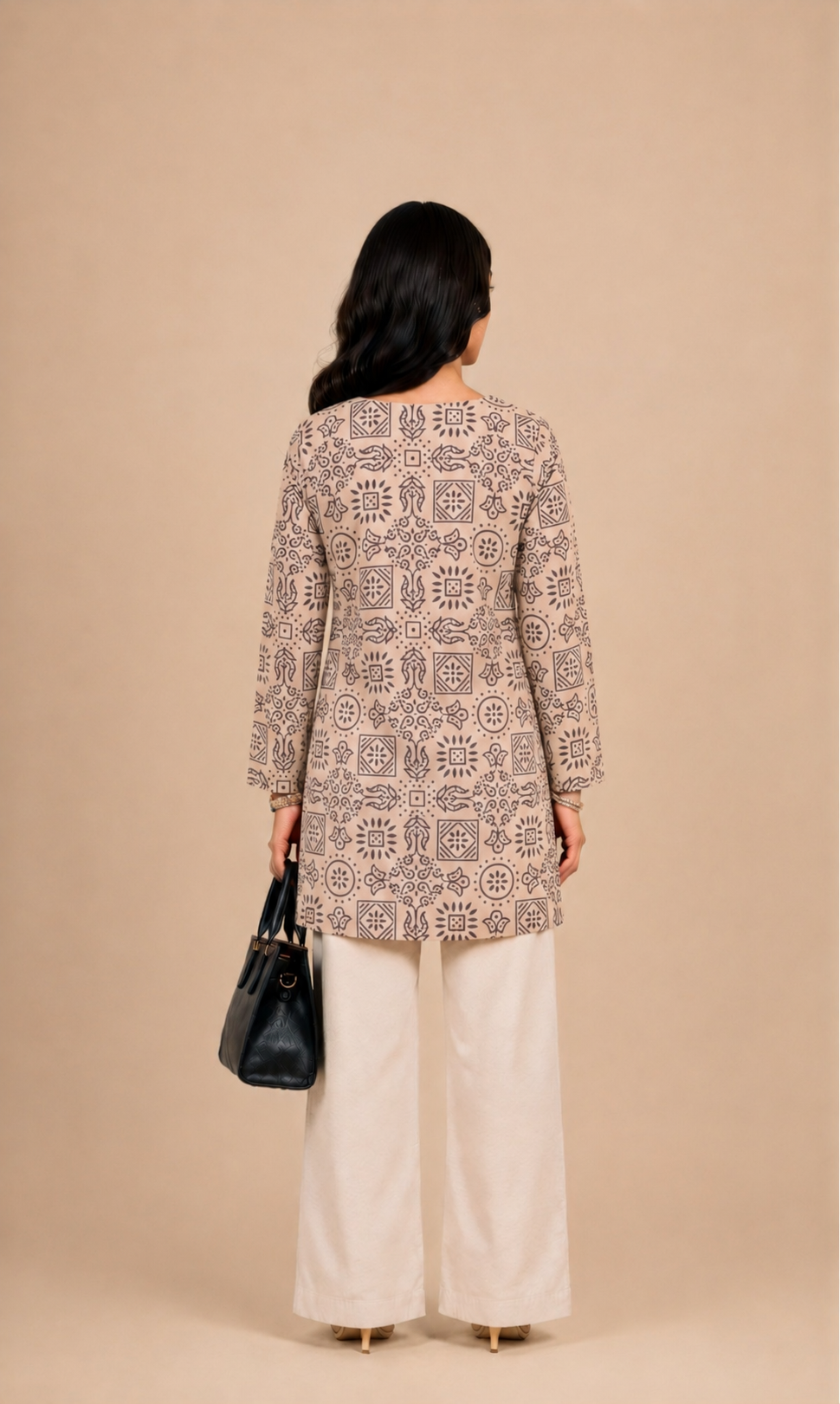 Beige Printed Short Kurti