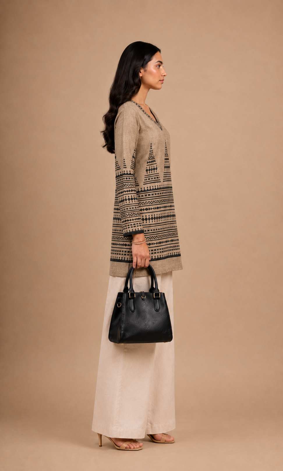 Beige Printed Short Kurti