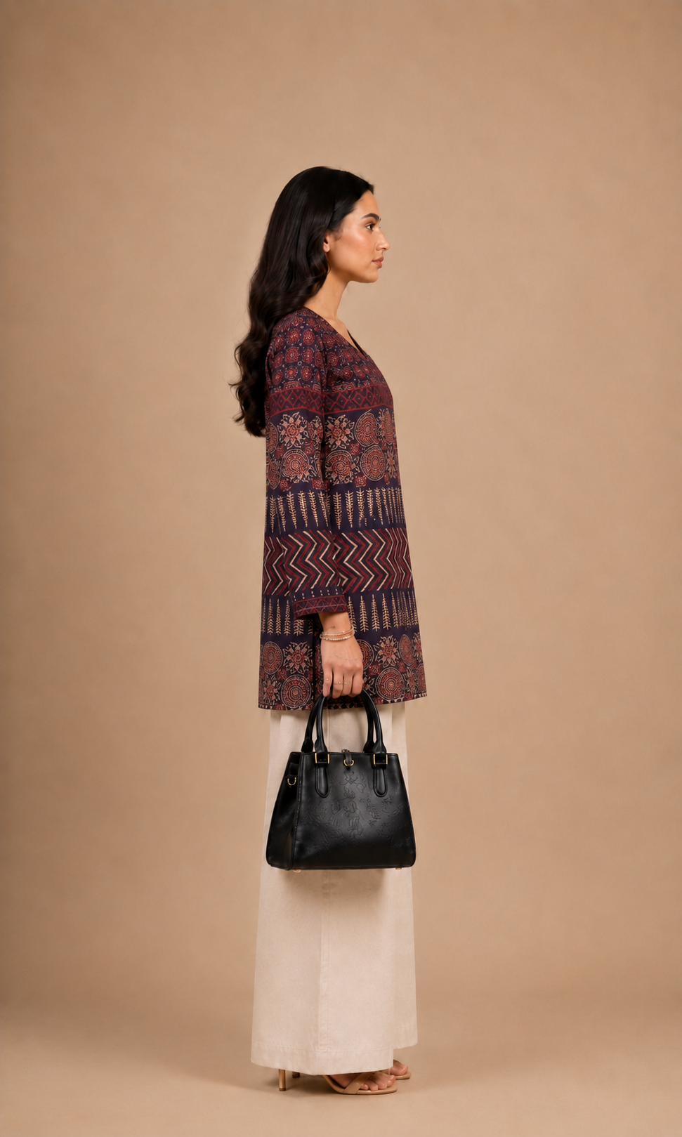 Navy Blue Ethnic Printed Straight short Kurti