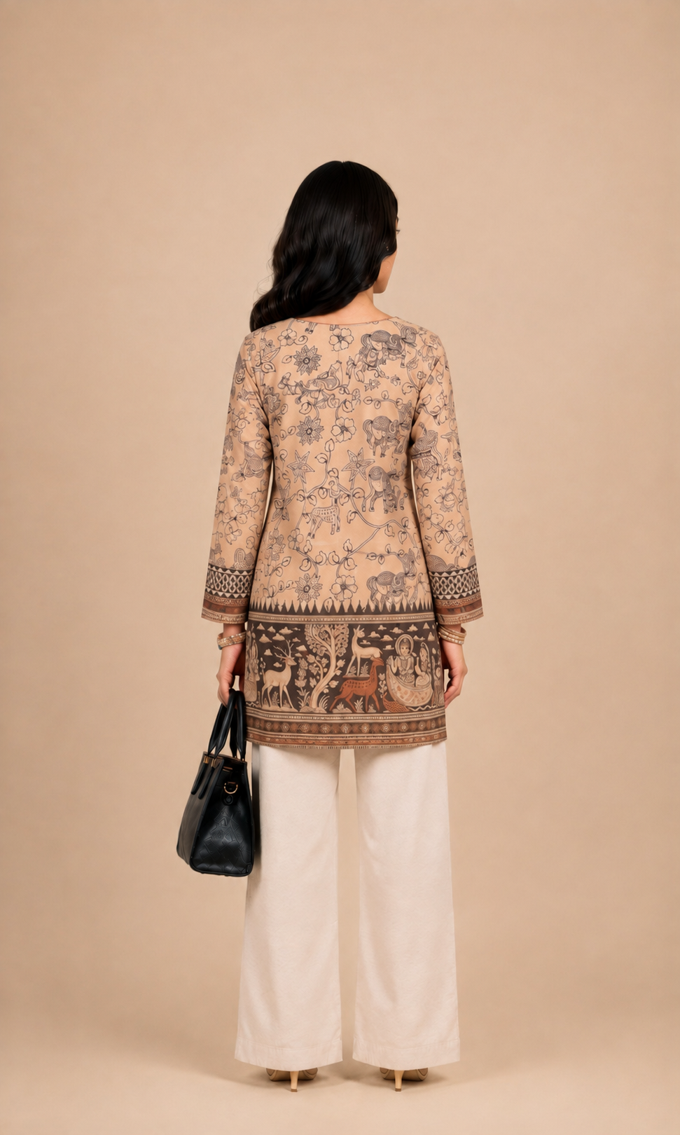Beige Kalamkari Printed Kurti