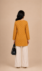 Mustard Bandhani Print Straight Short Kurti