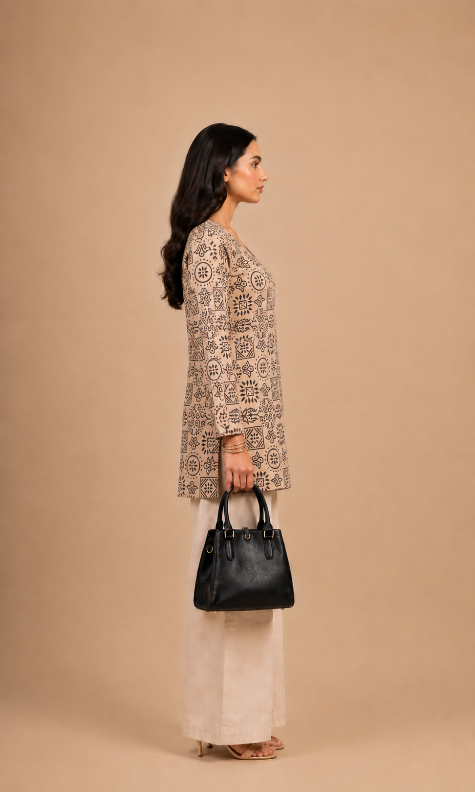 Beige Printed Short Kurti