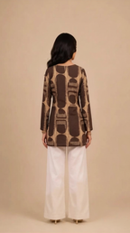 Brown Abstract Print Straight Kurti