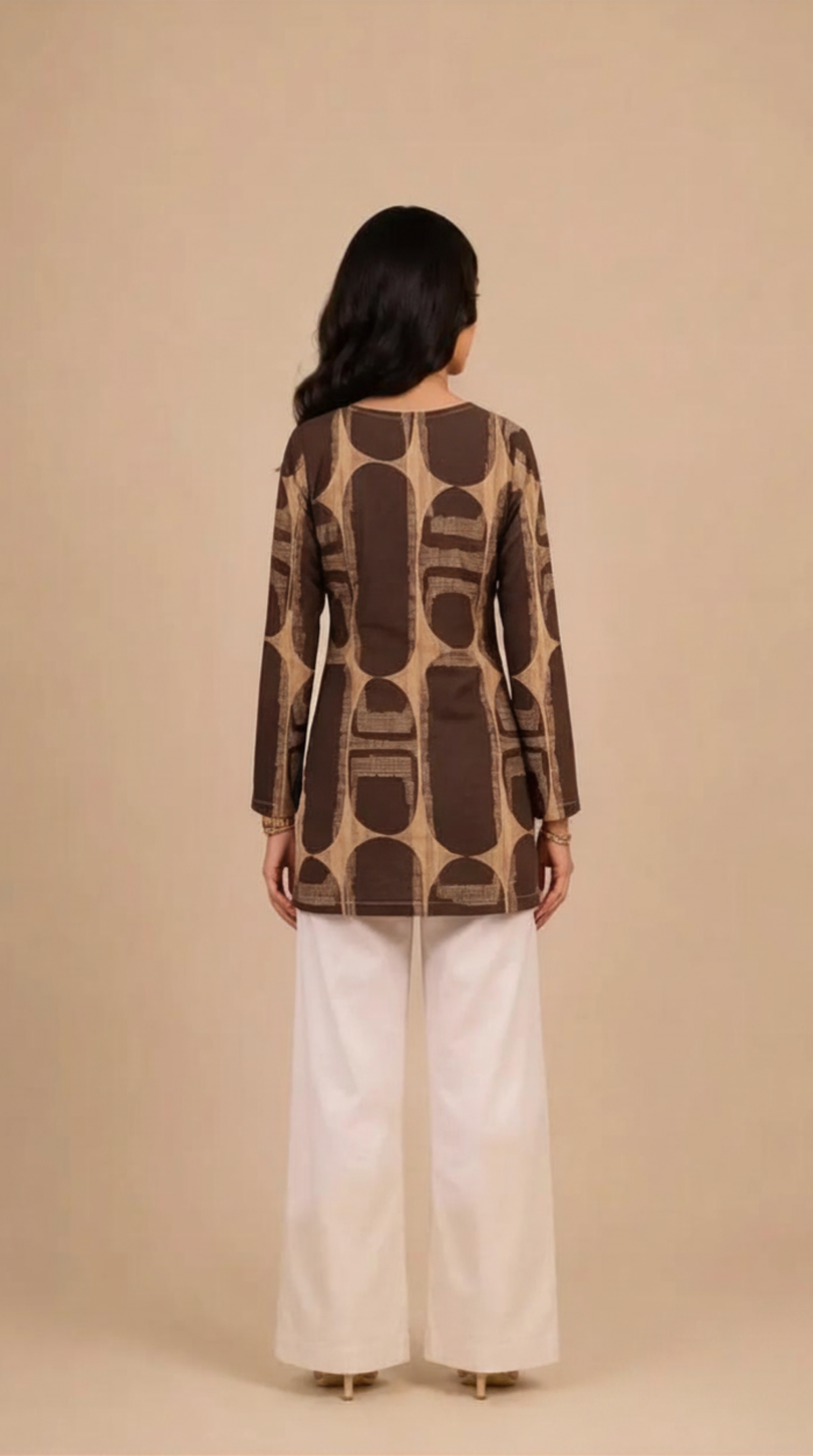 Brown Abstract Print Straight Kurti