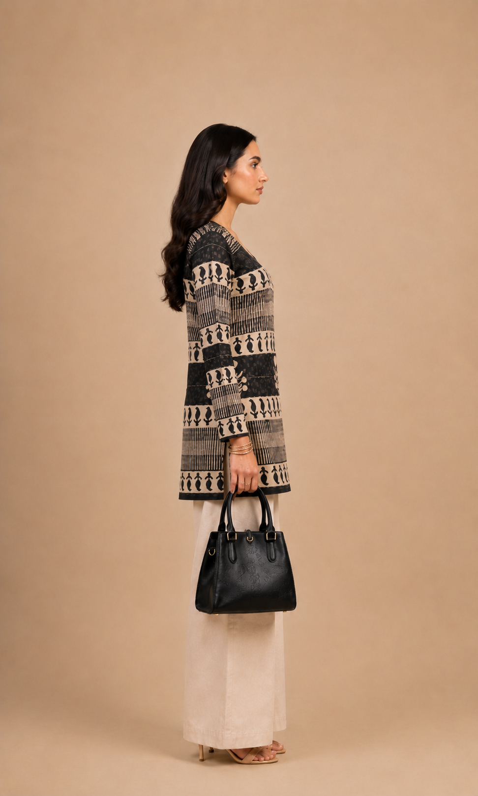 Black & Ivory Printed Short Kurti