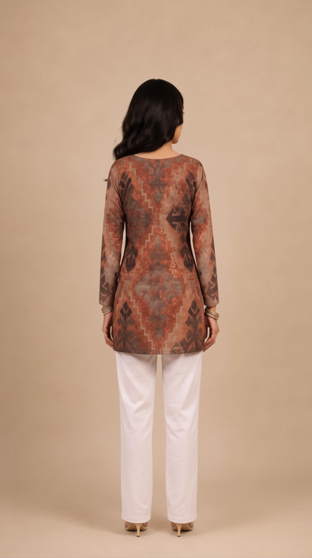 Brown color Printed Short Kurti