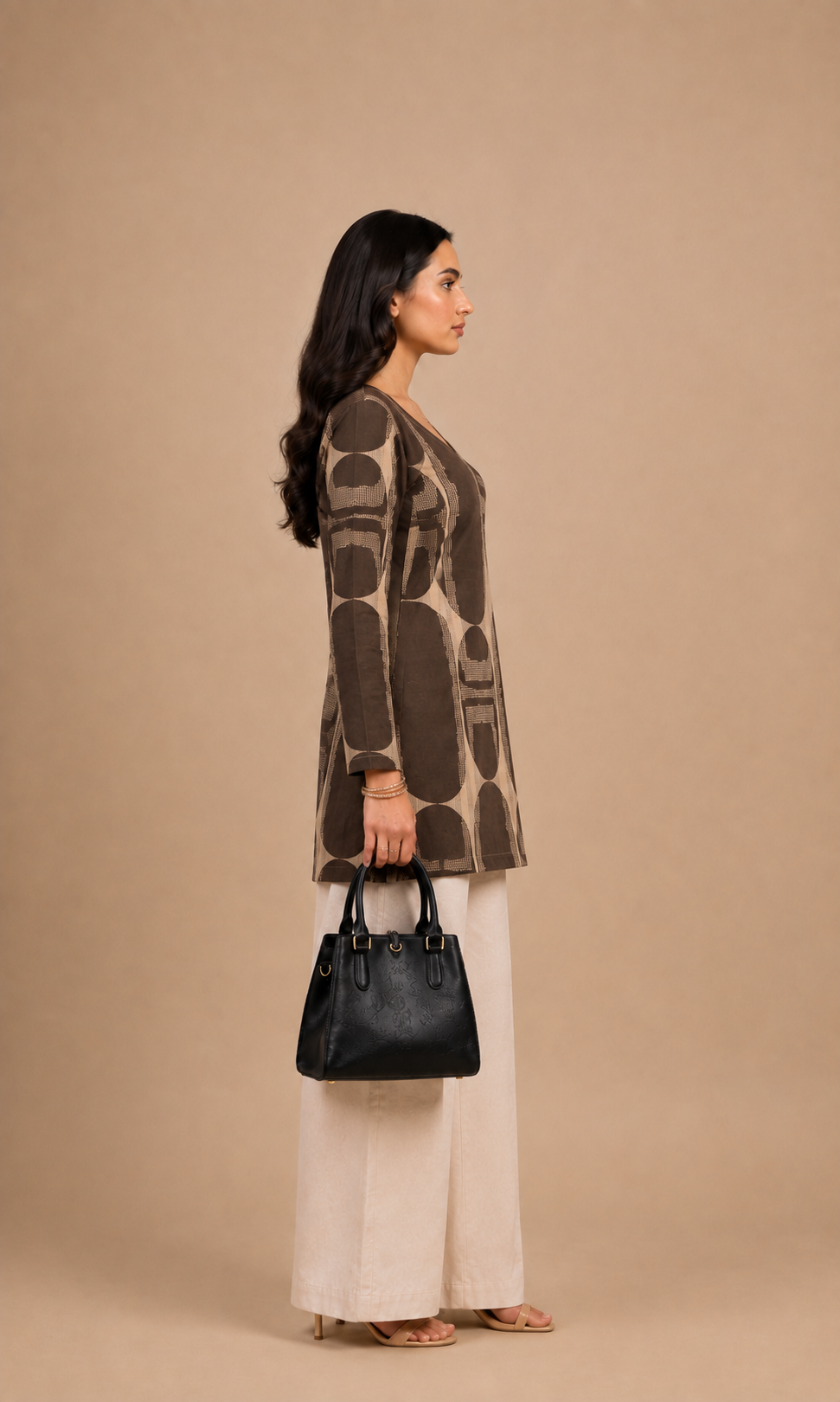 Brown Abstract Print Straight Kurti