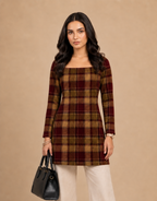 Maroon & Olive Checkered Short Kurti