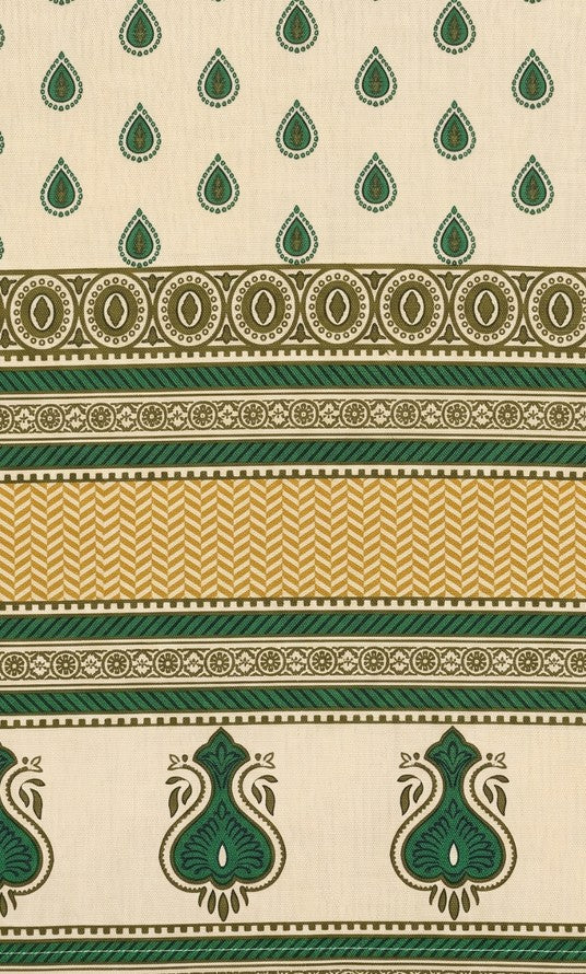 Cream & Green Printed Short Kurti