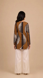Brown Wave Print Cotton Short Kurti