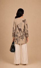 Beige Wildlife Printed Short Kurti