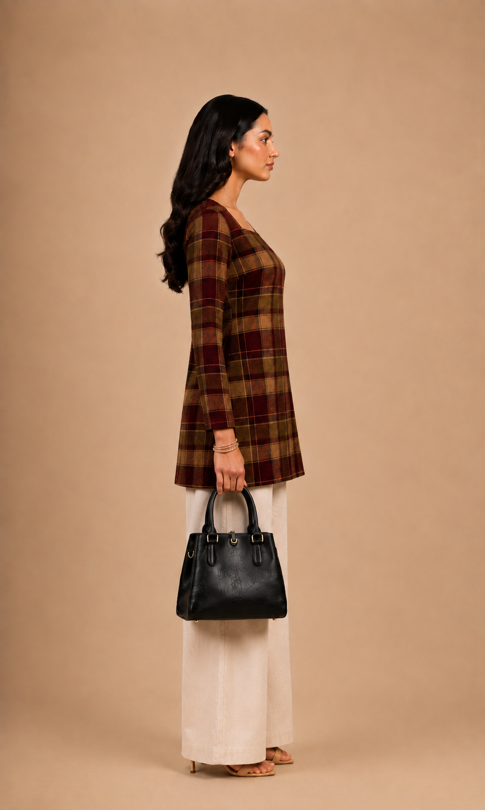 Maroon & Olive Checkered Short Kurti