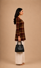 Maroon & Olive Checkered Short Kurti