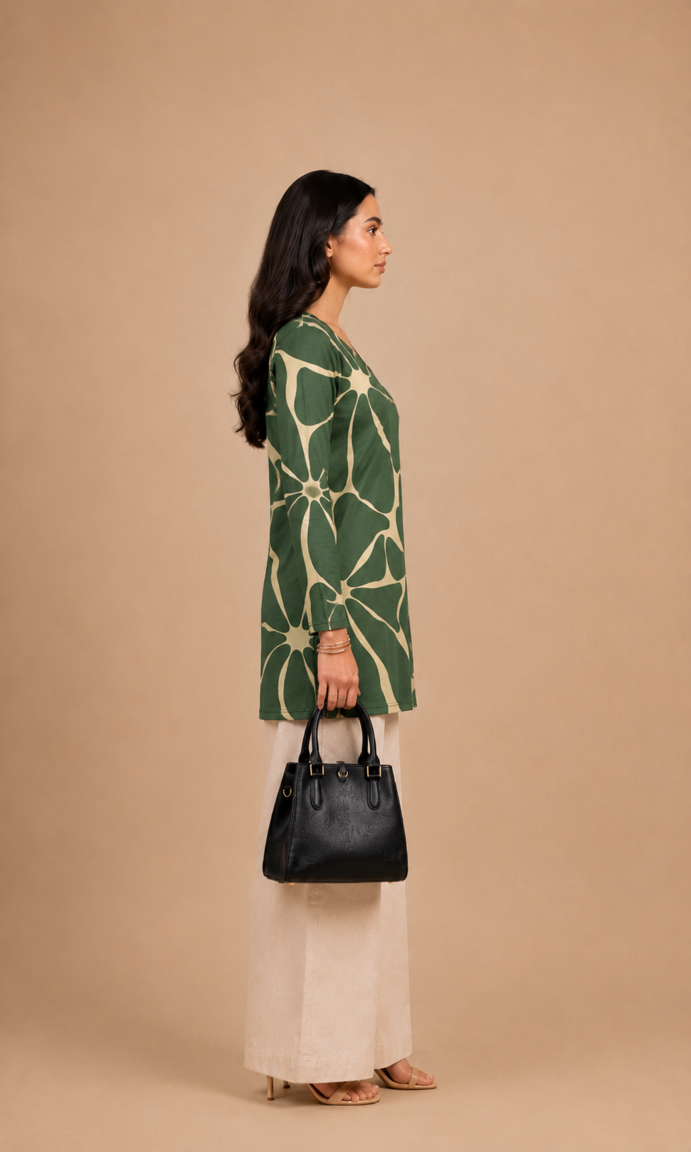 Olive Green Printed Short Kurti