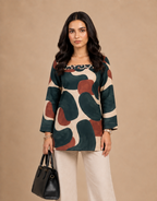 Abstract Earth Tone Print Short Kurti