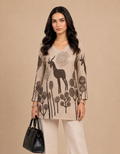 Beige Wildlife Printed Short Kurti