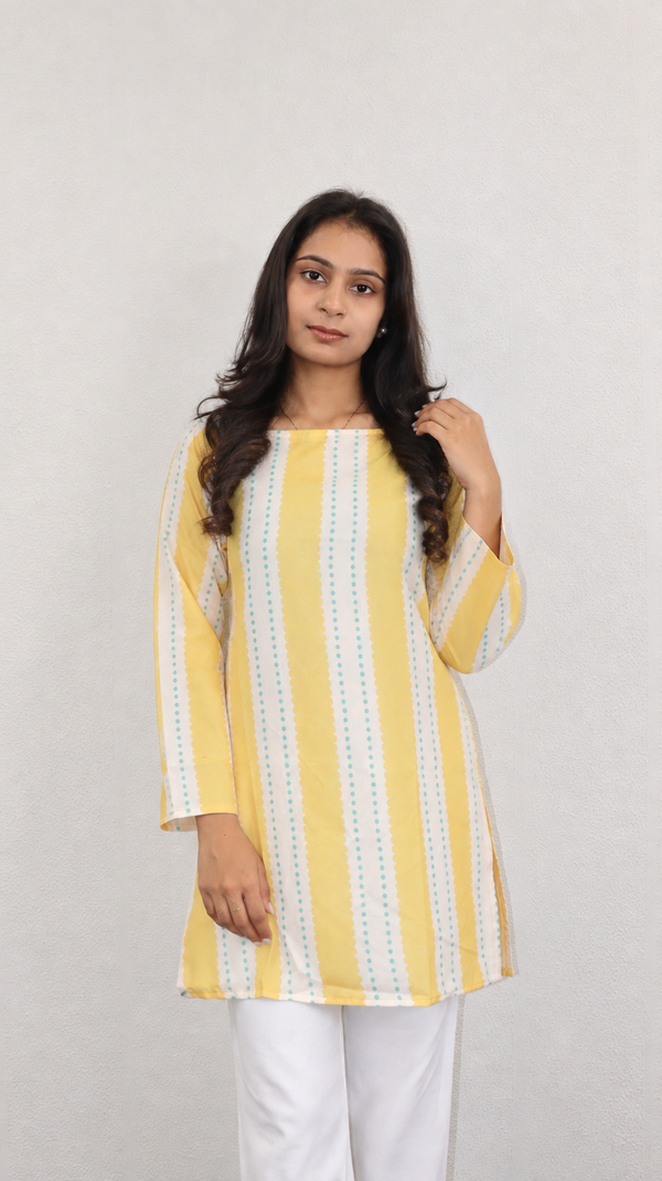 Wine Printed V-Neck Short Kurti For Women