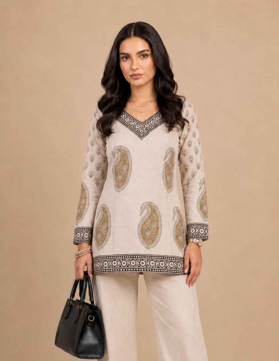 Cream Printed Short Kurti