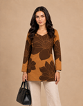 Mustard Brown Floral Printed Straight Short Kurti