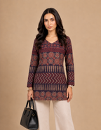 Navy Blue Ethnic Printed Straight short Kurti