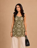 Olive Green Floral Printed short Kurti