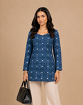 Royal Blue Geometric Printed Straight Kurti