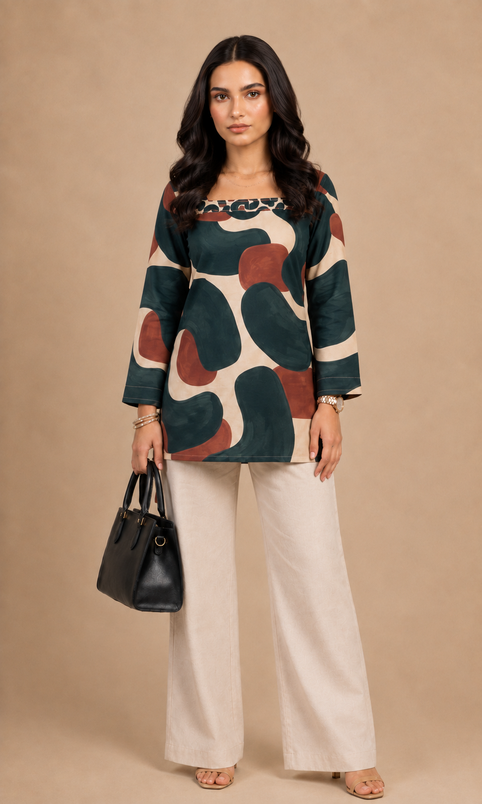 Abstract Earth Tone Print Short Kurti