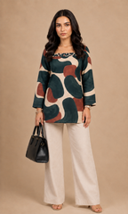 Abstract Earth Tone Print Short Kurti
